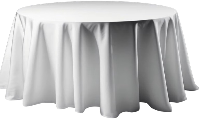 Mesa redonda con mantel blanco