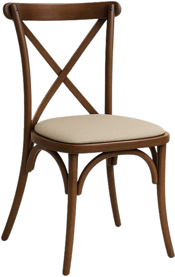 Silla Crossback de madera con asiento de lino